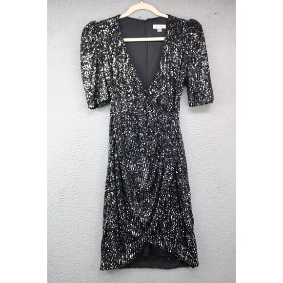 Calvin Klein Faux Wrap All Over Sequins-Size 4-Short Sleeves-Party Dress-Lined - Picture 1 of 12